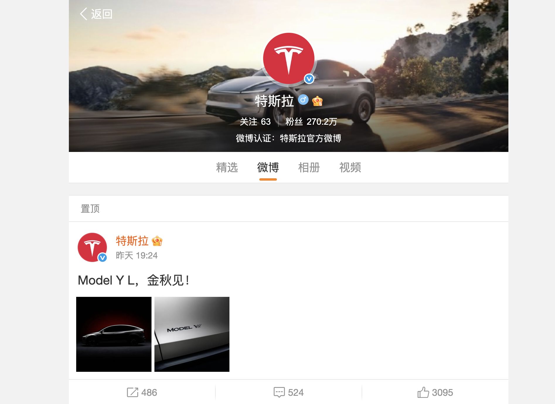 ▲特斯拉微博。（圖／翻攝自特斯拉微博）