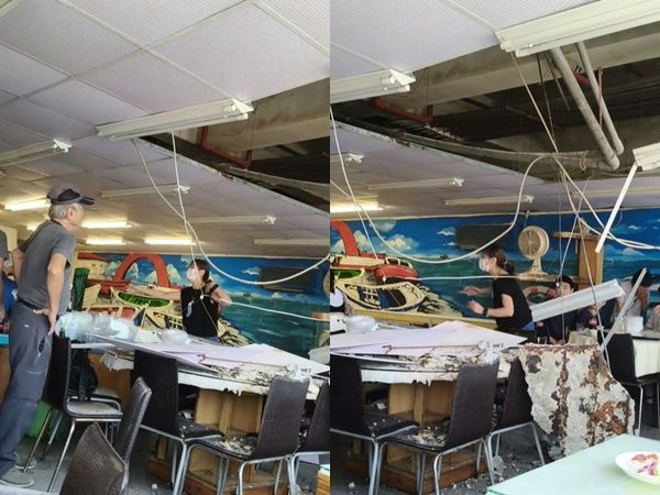 吃到一半「天花板整塊掉落」！竹圍漁港餐廳老闆宣布：全場免單