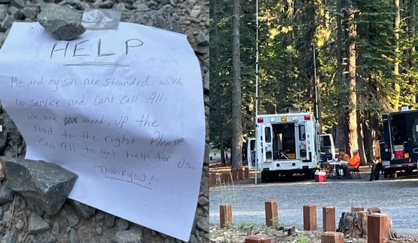 導航亂帶路母子受困沒訊號森林　靠2張「手寫求救字條」獲救。（圖／翻攝自Calaveras County Sheriff`s Office）