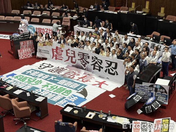 ▲▼ 中華民國刑法第二百八十六條條文修正草案 立法院院會       三讀 民進黨抗議 藍白齊喊兒虐零容忍。（圖／記者屠惠剛攝）