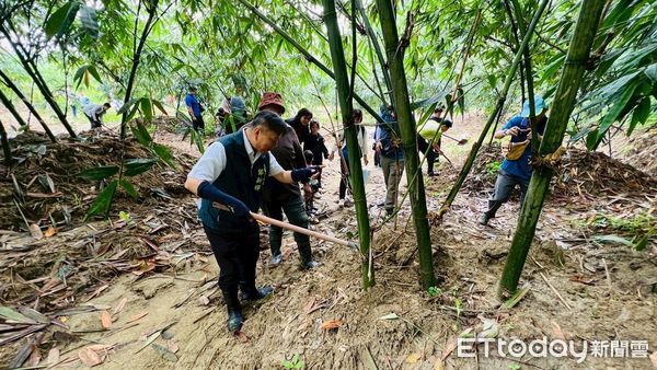 ▲台南市教育局在龍崎舉辦食農親子體驗營，孩子們開心體驗挖筍樂趣。（記者林東良翻攝，下同）