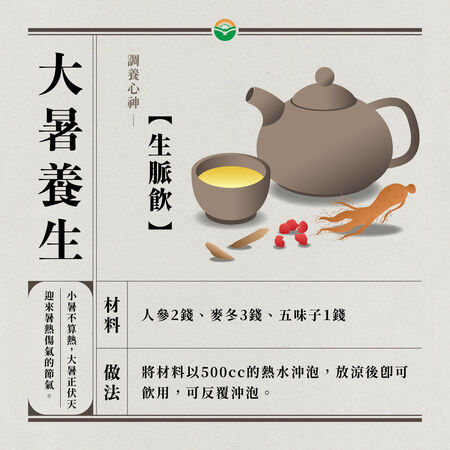 ▲大暑推薦調養心神茶飲「生脈飲」。（圖／馬光中醫提供）