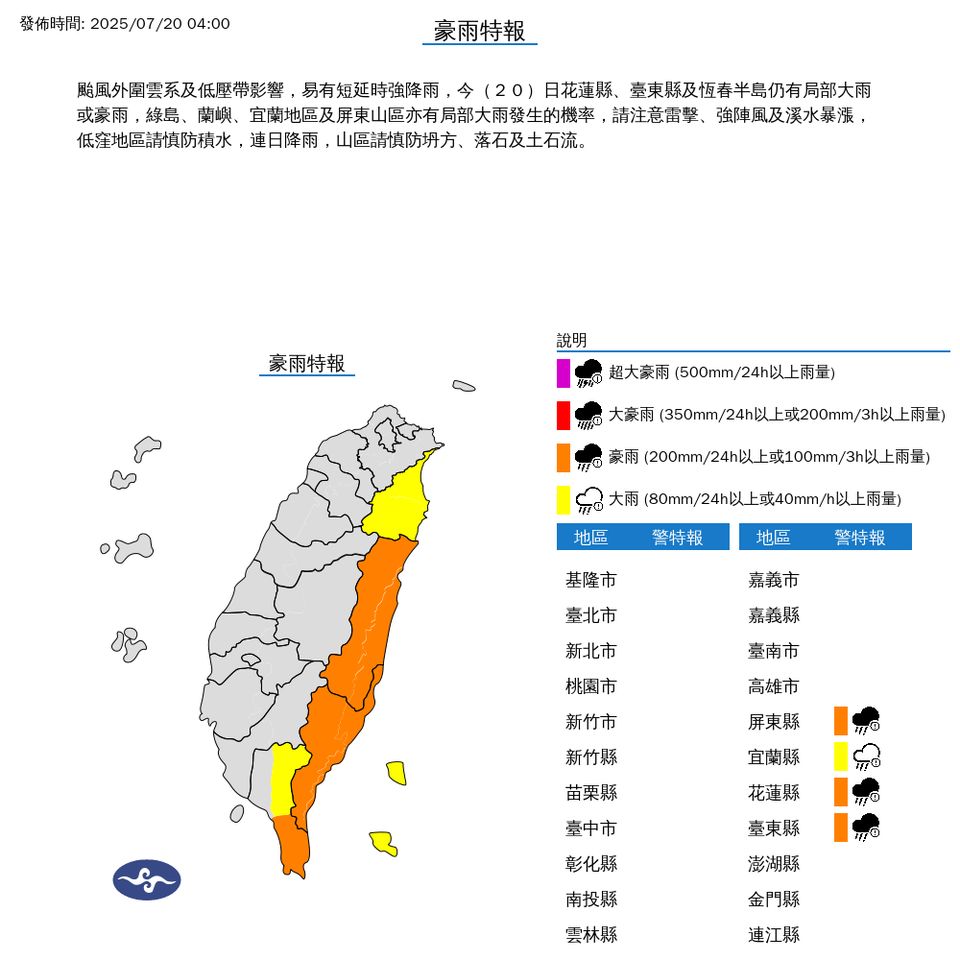 ▲大雨特報