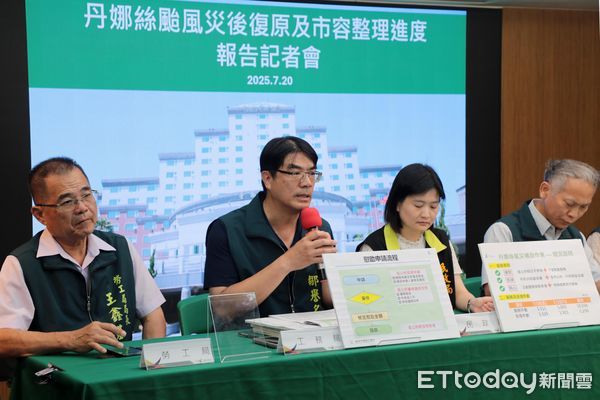 ▲台南市政府召開災後補助記者會，祕書長尤天厚強調補助簡化與主動協助原則，各局處說明風災補助受理進度及救援機制，強調災後動員不停歇。（記者林東良翻攝，下同）