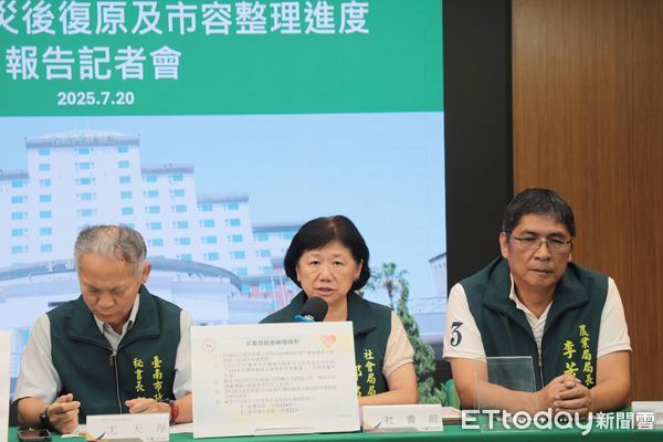 ▲台南市政府召開災後補助記者會，祕書長尤天厚強調補助簡化與主動協助原則，各局處說明風災補助受理進度及救援機制，強調災後動員不停歇。（記者林東良翻攝，下同）