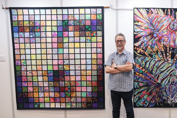 ▲知名纖維藝術家劉棟展出的〈蒙娜麗莎的微笑〉，讓民眾體驗視覺錯位，有如魔術般的驚喜。(圖／貿協提供)