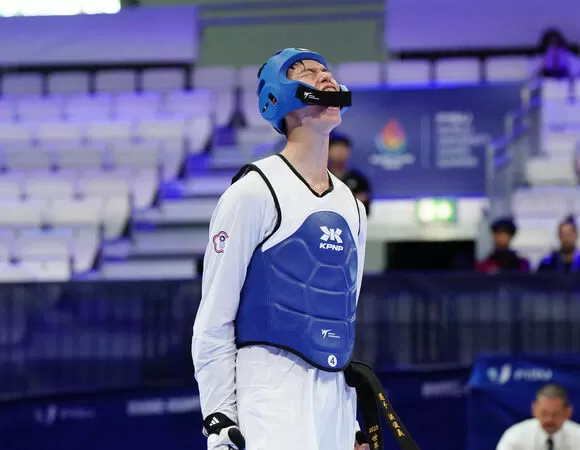 ▲193公分跆拳道小將洪俊義，在本屆世大運跆拳道保底將有一面銅牌入袋。（圖／大專體總提供）