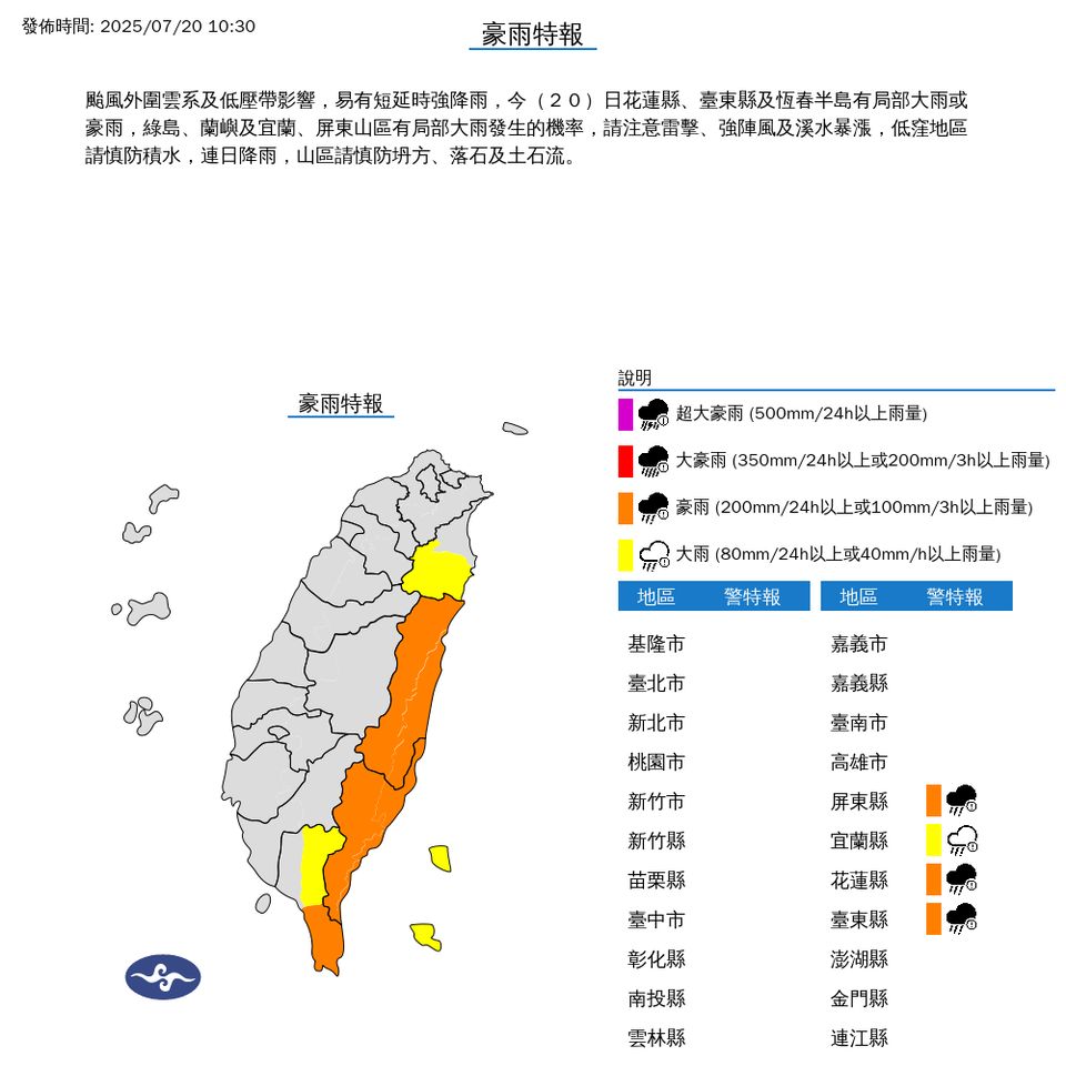 ▲大雨特報