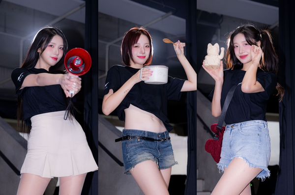 ▲三本柱首擔任老闆娘，左起廉世彬、河智媛、禹洙漢。（圖／樂天桃猿提供）