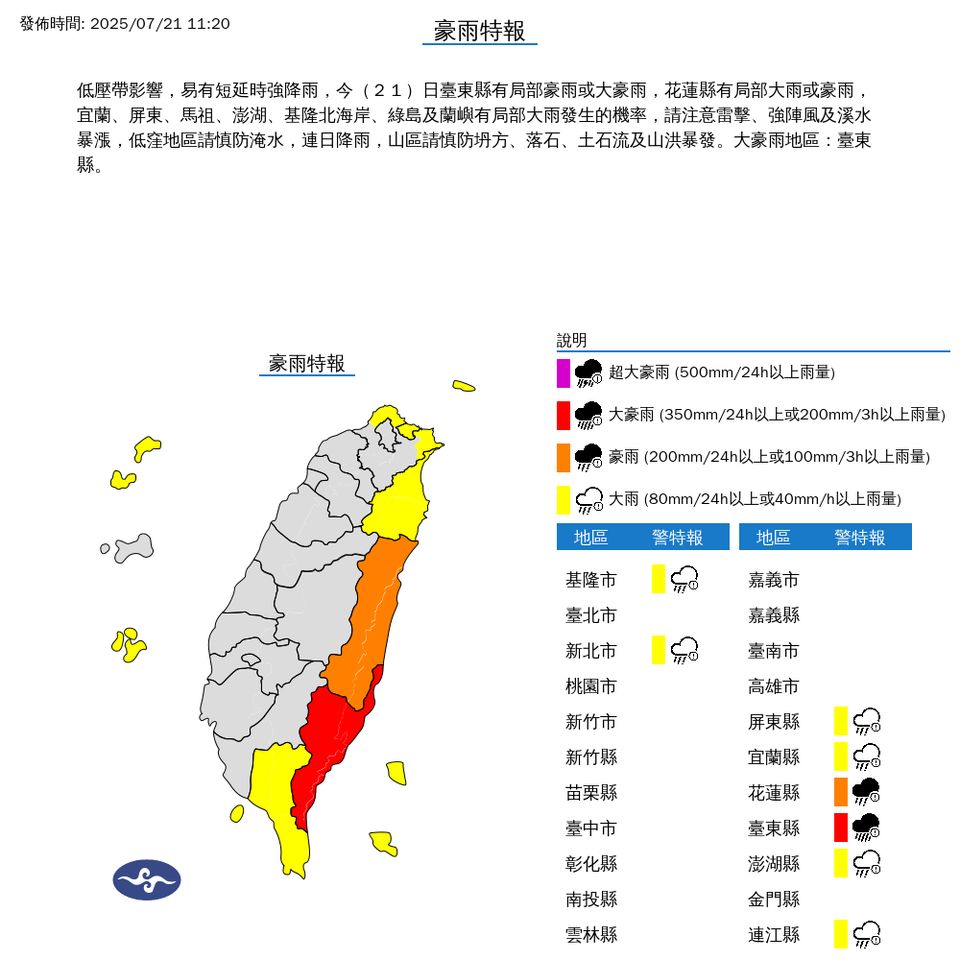 ▲大雨特報