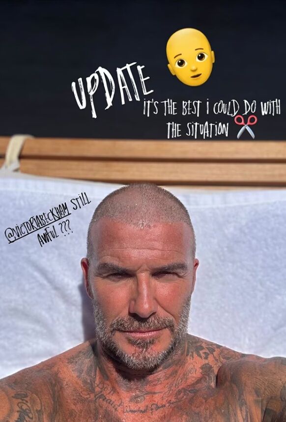 ▲貝克漢剪髮失手「剃禿一大塊」急遮！　老婆大笑：這看起來很糟糕 。（圖／翻攝自貝克漢IG）