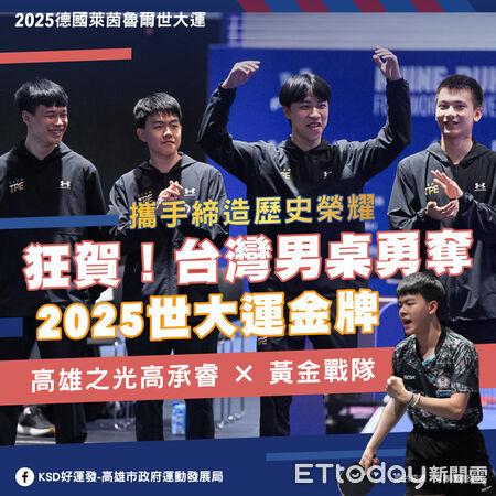 ▲▼高雄發錢了！世大運桌球男團首摘金　高承睿可領20萬獎助金。（圖／記者賴文萱翻攝）