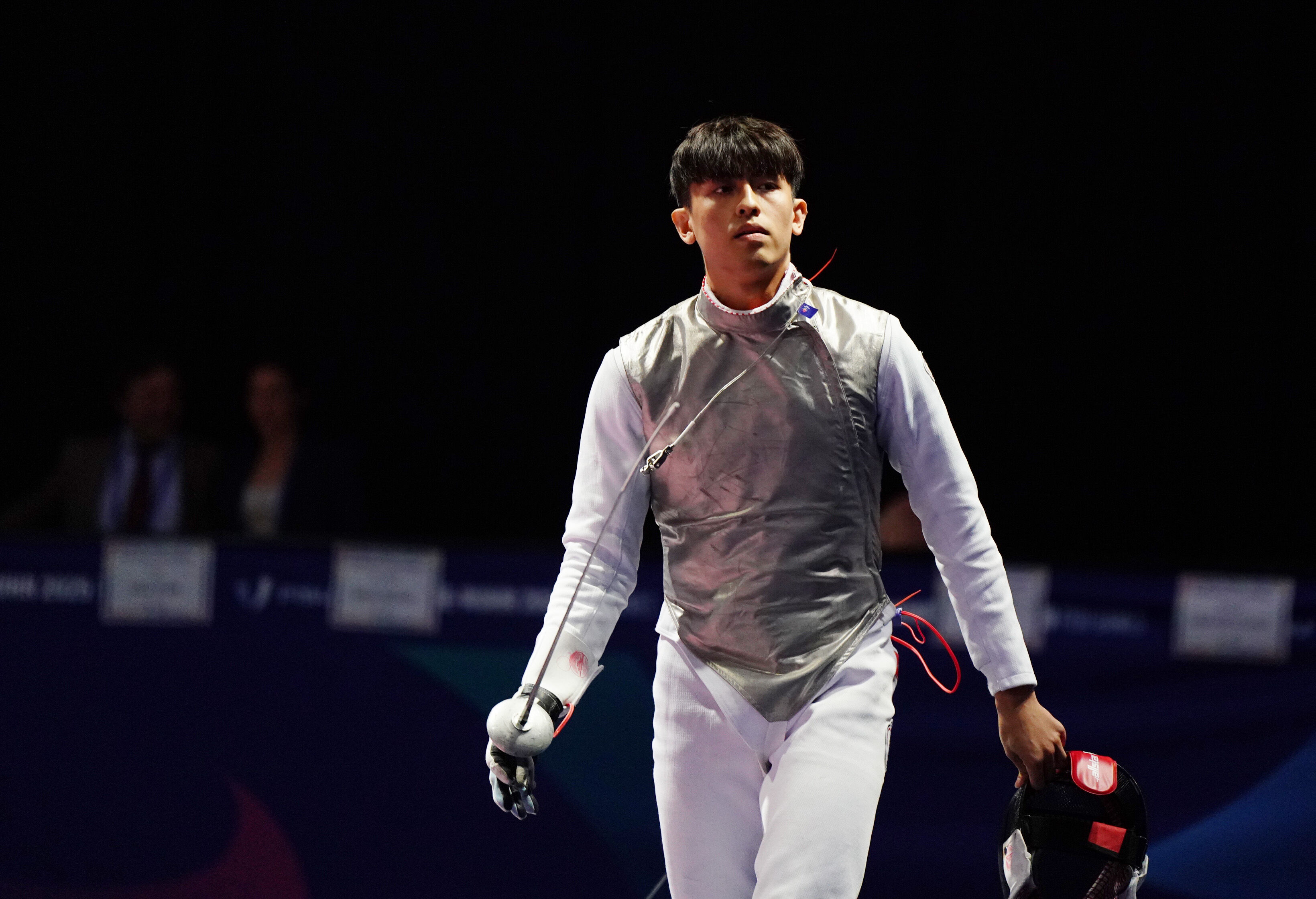 ▲中華擊劍代表隊在男子鈍劍團體賽遭日本逆轉無緣4強，陳弈通、陳致傑、許勝閎。（圖／大專體總提供）