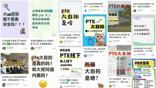 業者還提供名為「大自拍（代考槍手）」的服務，保證取得高分，考試地點安排在杜拜、阿曼或非洲地區。（翻攝自小紅書）