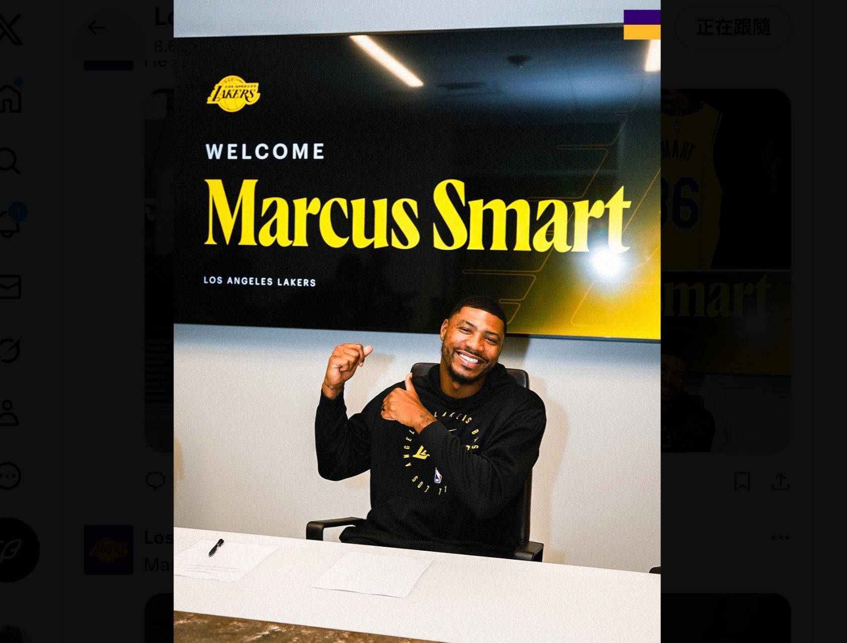 ▲▼2022年度最佳防守球員史馬特正式加盟湖人     。（圖／翻攝自X／Los Angeles Lakers）