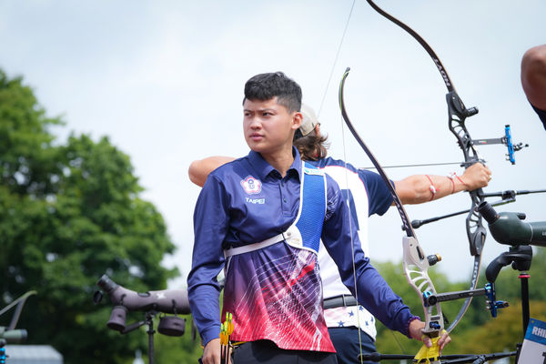 ▲中華射箭代表隊湯智鈞（右）、蘇于洋（左）、郭昱承（中）。（圖／大專體總提供）