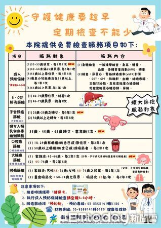▲▼花蓮醫院推動成人預防保健與免費癌症篩檢服務，呼籲30歲以上民眾善用健保資源，及早掌握健康狀況。（圖／花蓮醫院提供，下同）