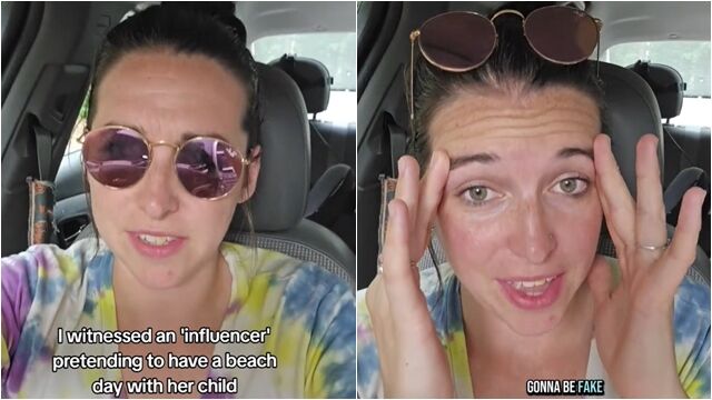 ▲▼跟女兒玩水10秒就喊卡！　美網紅媽「鏡頭一關」秒變臉。（圖／翻攝TikTok）