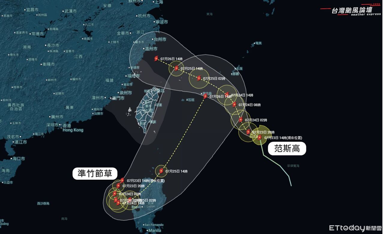 范斯高、準竹節草「雙系統互旋」　粉專：台灣附近上演藤原效應