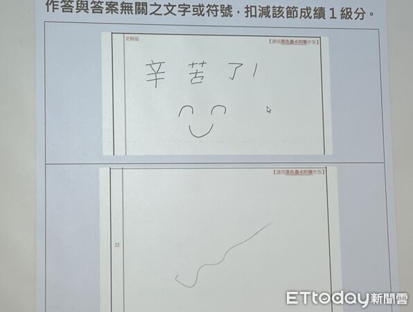 ▲▼大考中心表示，考生在答題卷上塗鴉或畫一條線，同樣都會被扣一級分。（圖／記者許敏溶攝）