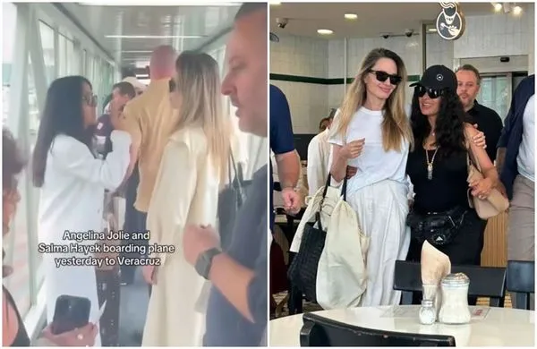 安潔莉娜裘莉和莎瑪海耶克近日在機場被民眾捕獲。（翻攝TikTok、IG照片）