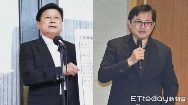 ▲▼ 國民黨黨團總召傅崐萁(左)，今日前往畫蓮地檢署提告和碩董事長童子賢(右)涉嫌違反《選罷法》            。（圖／記者屠惠剛、李毓康攝）