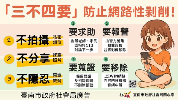 ▲台南市長黃偉哲呼籲落實「三不四要」原則，社會局啟動暑期兒少防性剝削行動，強化網路安全宣導與被害人服務。（圖／台南市政府社會局提供，下同）