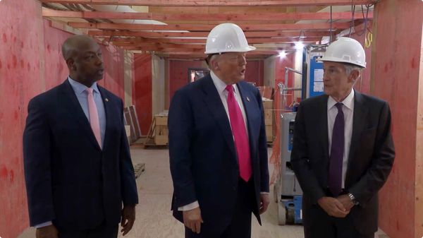 ▲▼川普鏡頭前舌戰鮑爾。（圖／路透社）