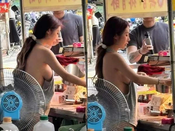 ▲▼內湖737排骨店闆娘超狂！只穿圍裙工作　旁邊攤販側拍：膚淺了。（圖／翻攝森永臉書）