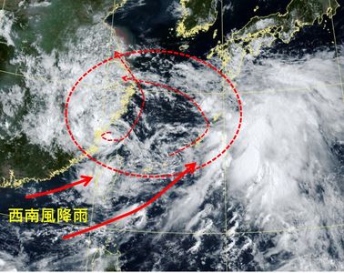 竹節草減弱熱帶低壓　西南風挾雨彈襲中南部