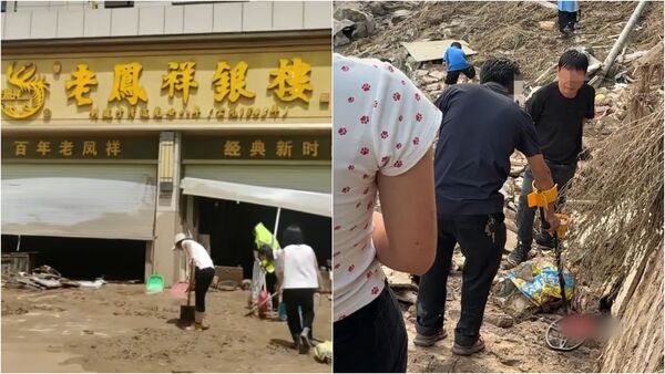 ▲▼銀樓金飾被洪水沖走！陸村民竟「帶探測儀」尋寶。（圖／翻攝微博）