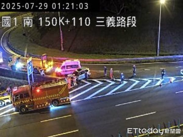 ▲國道1號三義交流道北上匝道口，今凌晨發生自撞死亡事故。（圖／記者楊永盛翻攝）