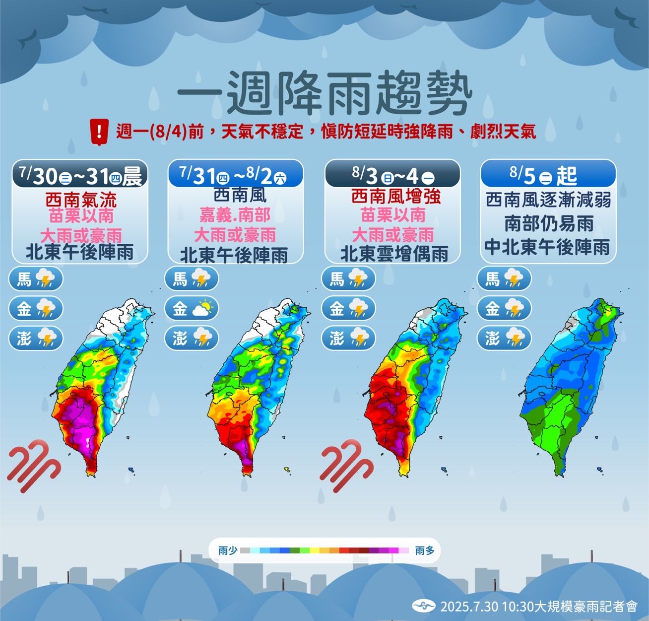 ▲未來一周降雨趨勢。（圖／氣象署提供）