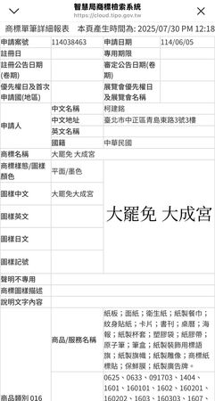 ▲▼柯建銘註冊大罷免大成宮商標。（圖／翻攝自Facebook／謝寒冰）