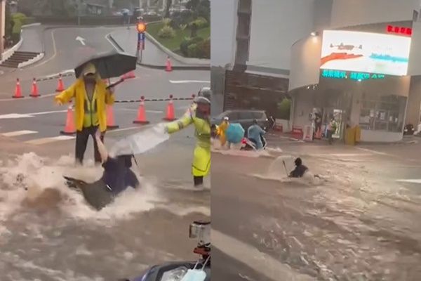▲弘光科大前馬路每雨必淹水。（圖／翻攝FB爆料公社）