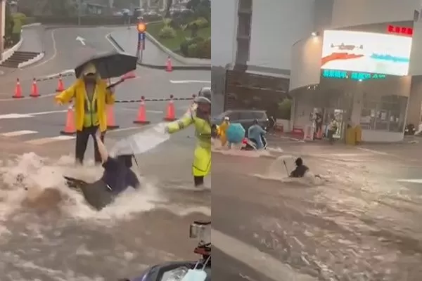 ▲弘光科大前馬路每雨必淹水。（圖／翻攝FB爆料公社）