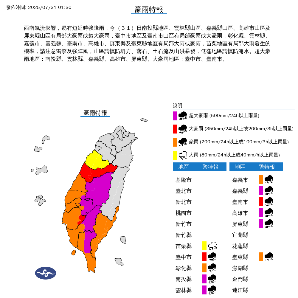 ▲▼超大豪雨警報。（圖／中央氣象署）