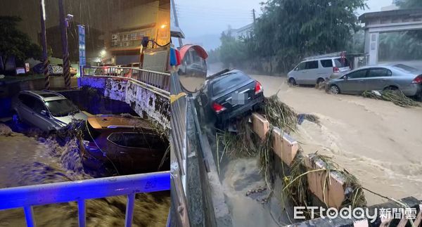 ▲彰化暴雨釀災，2處6車被沖入排水溝。（圖／記者唐詠絮翻攝）