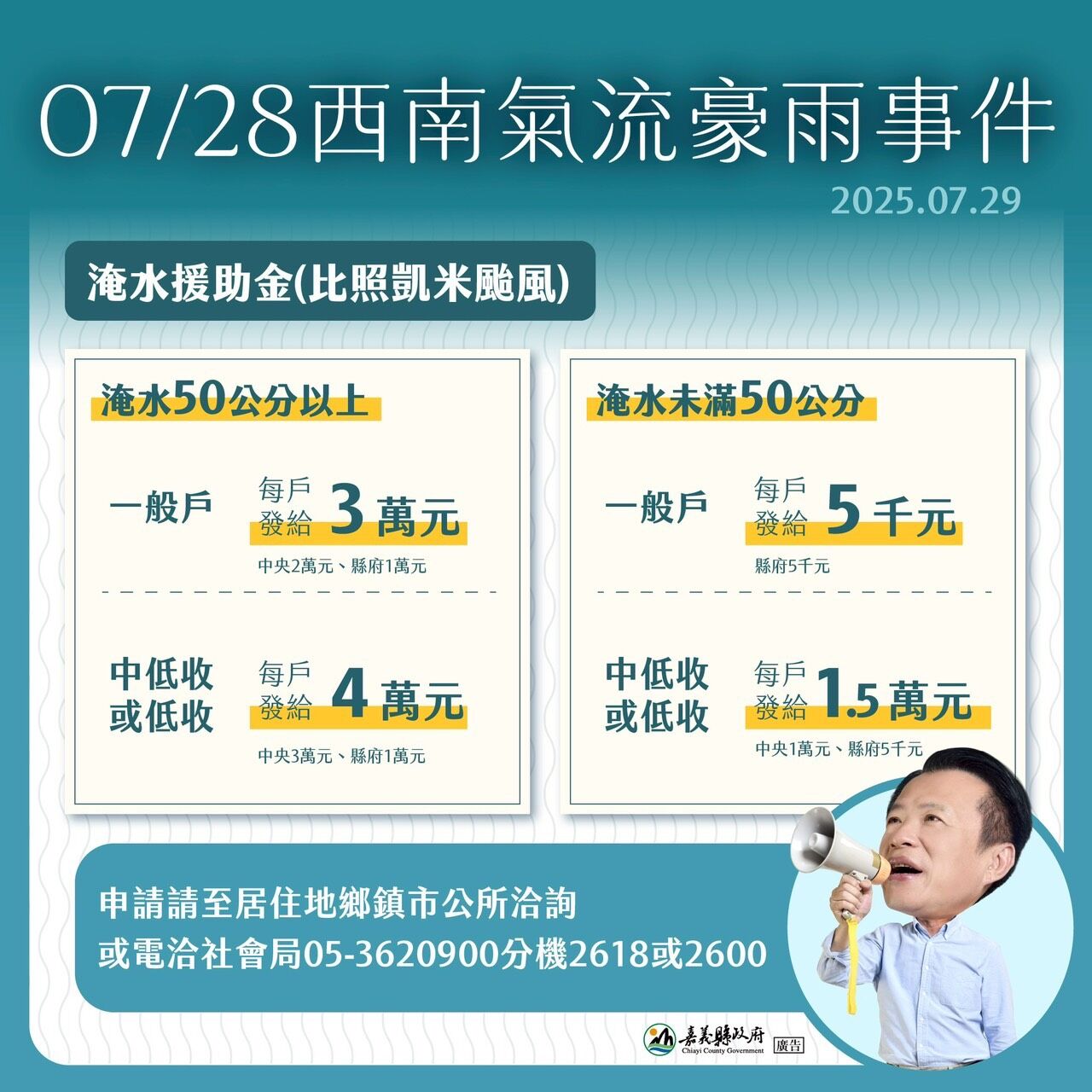 ▲▼    攜手渡過災後復原，嘉縣府開設丹娜絲颱風捐款專戶   。（圖／嘉義縣政府提供）