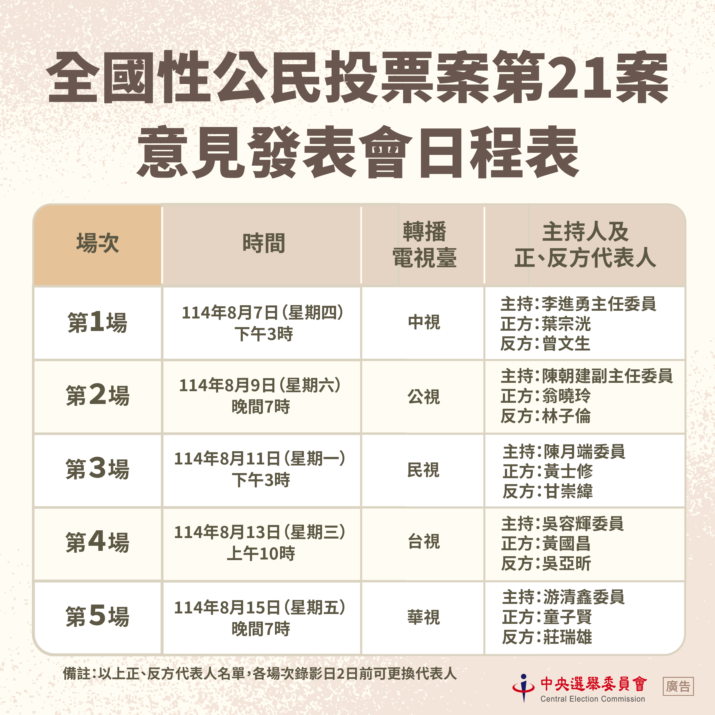 ▲▼核三延役公投意見發表會日程表。（圖／中選會提供）