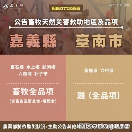 ▲▼  0728豪雨畜牧業天然災害現金救助及低利貸款  。（圖／嘉義縣政府提供）