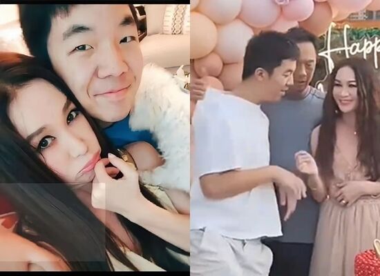 ▲溫碧霞生日被兒子獻吻，老公出手阻止。（圖／翻攝自微博）