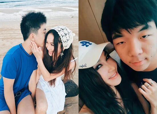 ▲溫碧霞生日被兒子獻吻，老公出手阻止。（圖／翻攝自微博）