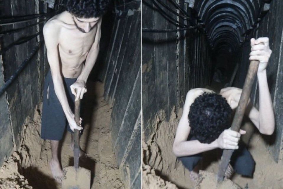 ▲▼24歲以色列人質大衛（Evyatar David）被迫挖掘自己的墳墓。（圖／翻攝自X）