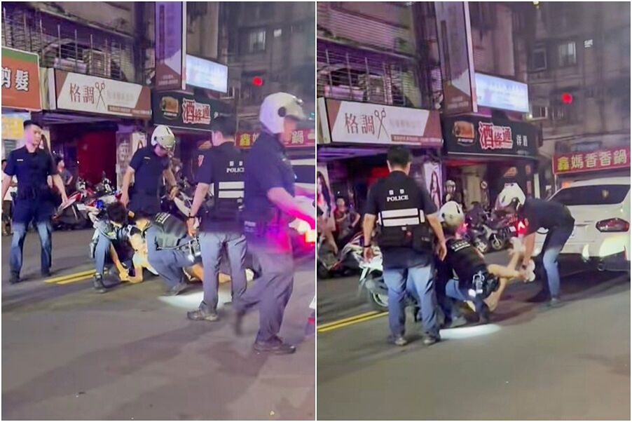 ▲▼新莊BMW拒檢「4警拉她下車」竟是女明星！短褲躺地遭壓制。（圖／爆料公社）