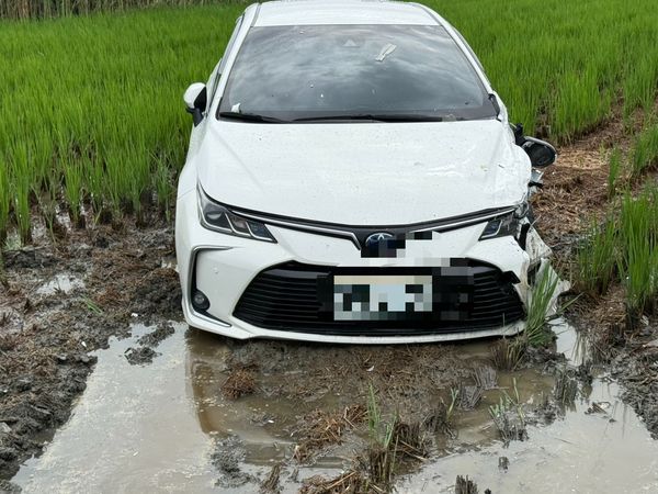 ▲伸港鄉彰新路女駕駛暈眩失控撞路邊車墜田。（圖／民眾提供）