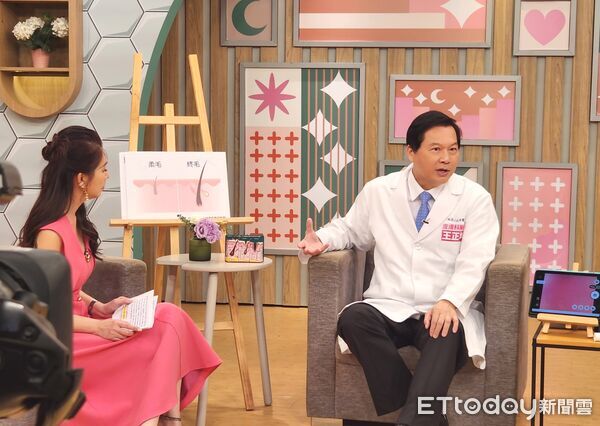 ▲藝群醫學美容集團董事長王正坤醫師受邀上節目，解說禿頭掉髮成因與醫學對策。（記者林東良翻攝，下同）