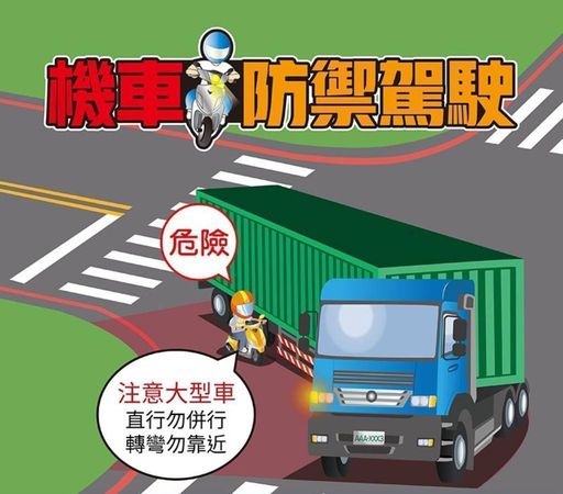 ▲桃園警方提醒大型車輛過彎時會產生內輪差，小型汽機車應保持安全距離。（圖／桃園警分局提供）
