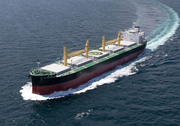 ▲台航六萬噸級台健輪，也是自備吊桿，適合航行烏克蘭的船型。（圖／台航提供）