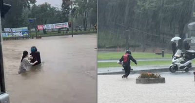 暴雨淹水！外送員「水深及腰」跋涉取餐　震撼畫面感動800萬人